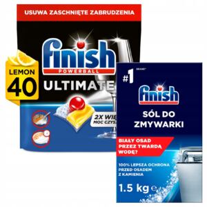 Finish Quantum Ultimate Lemon Kapsu艂ki do Zmywarki 40szt + Finish S贸l 1.5KG