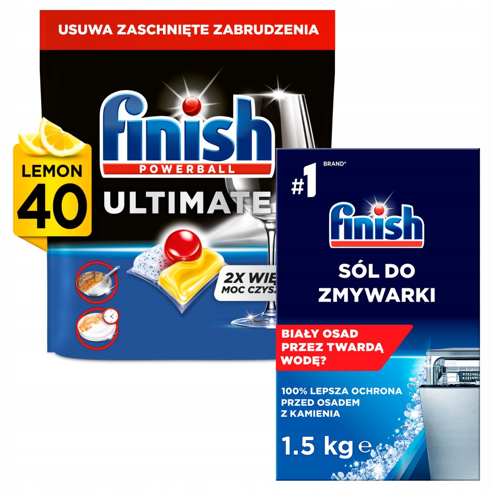 Finish Quantum Ultimate Lemon Kapsułki do Zmywarki 40szt + Finish Sól 1.5KG