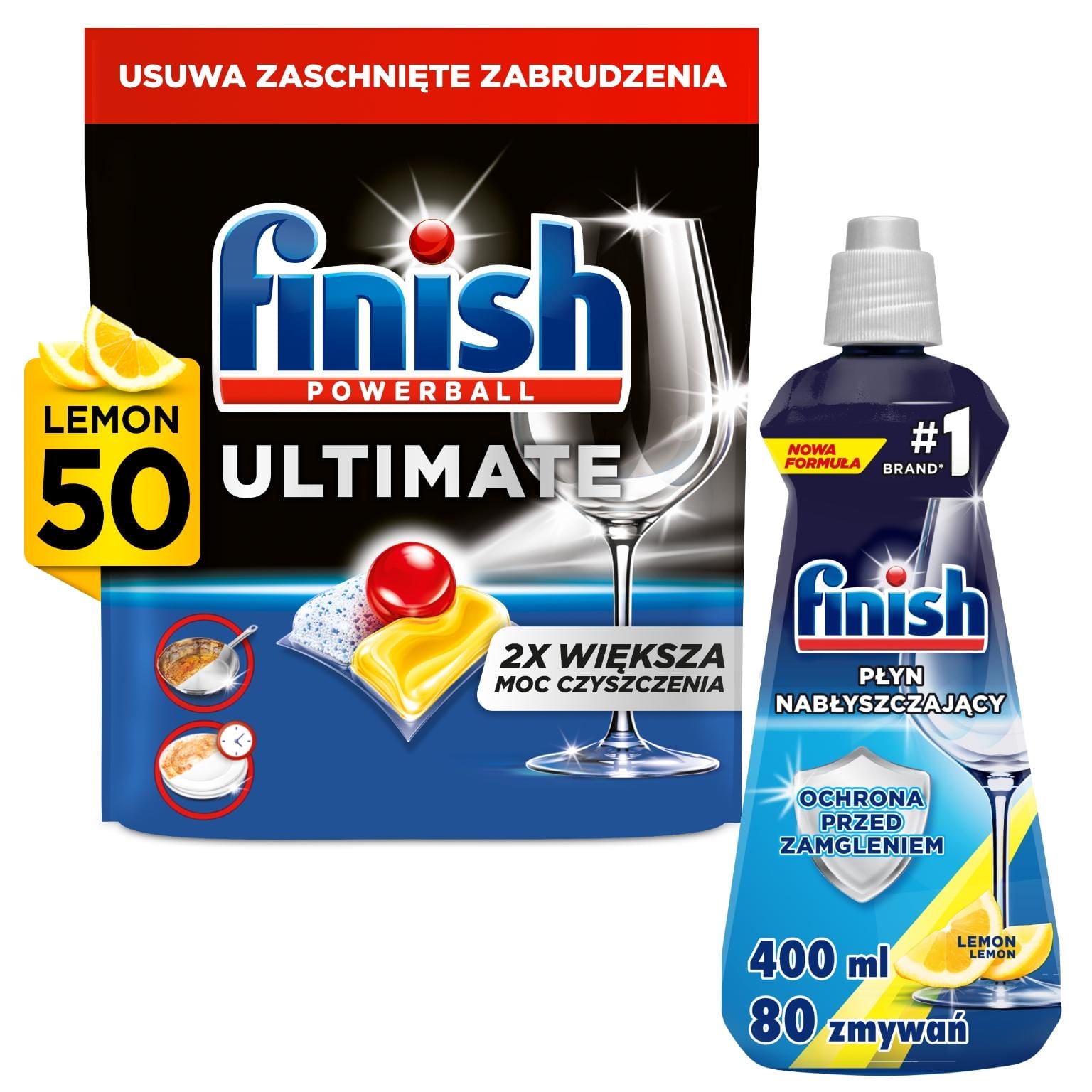 Finish Zestaw Lemon Ultimate Plus Kapsułki do Zmywarki 50 Szt + Płyn 400ml