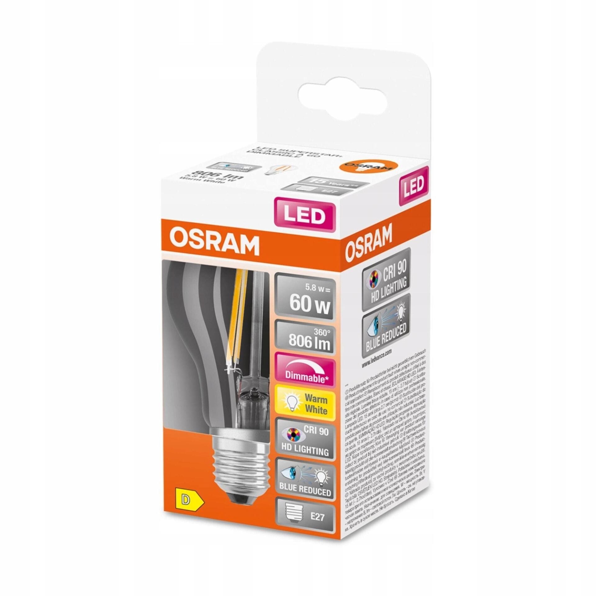 Osram LED SUPERSTAR PLUS CLASSIC A FILAMENT 60 5.8 W/2700 K E27 - obrazek 3