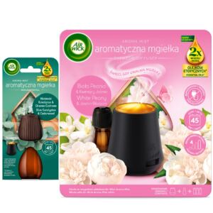 018710 Air Wick Aromatyczna Mgiełka Komplet Biała Peonia & Kwitnący Jaśmin​ + 018758 Air Wick Aromatyczna Mgiełka wkład Niebieski Eukaliptus & Drzewo Cedrowe​