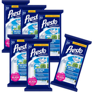 6x PRESTO Ściereczki nawilżane do szyb luster 30 sztuk