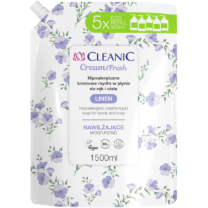 Cleanic Cream & Fresh Linen, hipoalergiczne, kremowe mydło w płynie, 1500ml