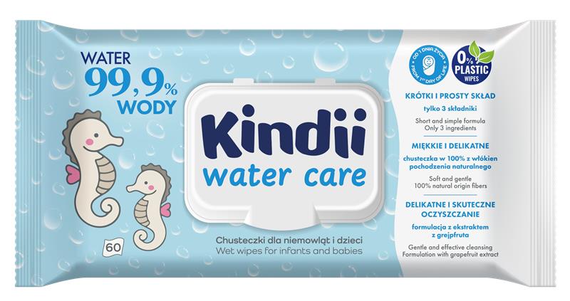 Kindii 99,9% Water Care Chusteczki nawilżane dla dzieci i niemowląt, 60 szt