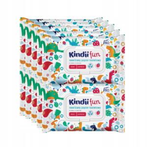 10x NAWILŻANY PAPIER TOALETOWY KINDII FUN 60 szt. zapach truskawki