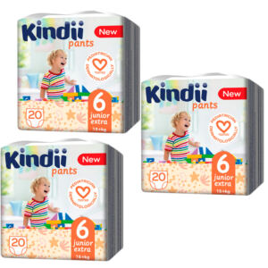Kindii Pieluchomajtki chłonne junior extra rozmiar 6 (15+ kg) 20 sztuk x 3
