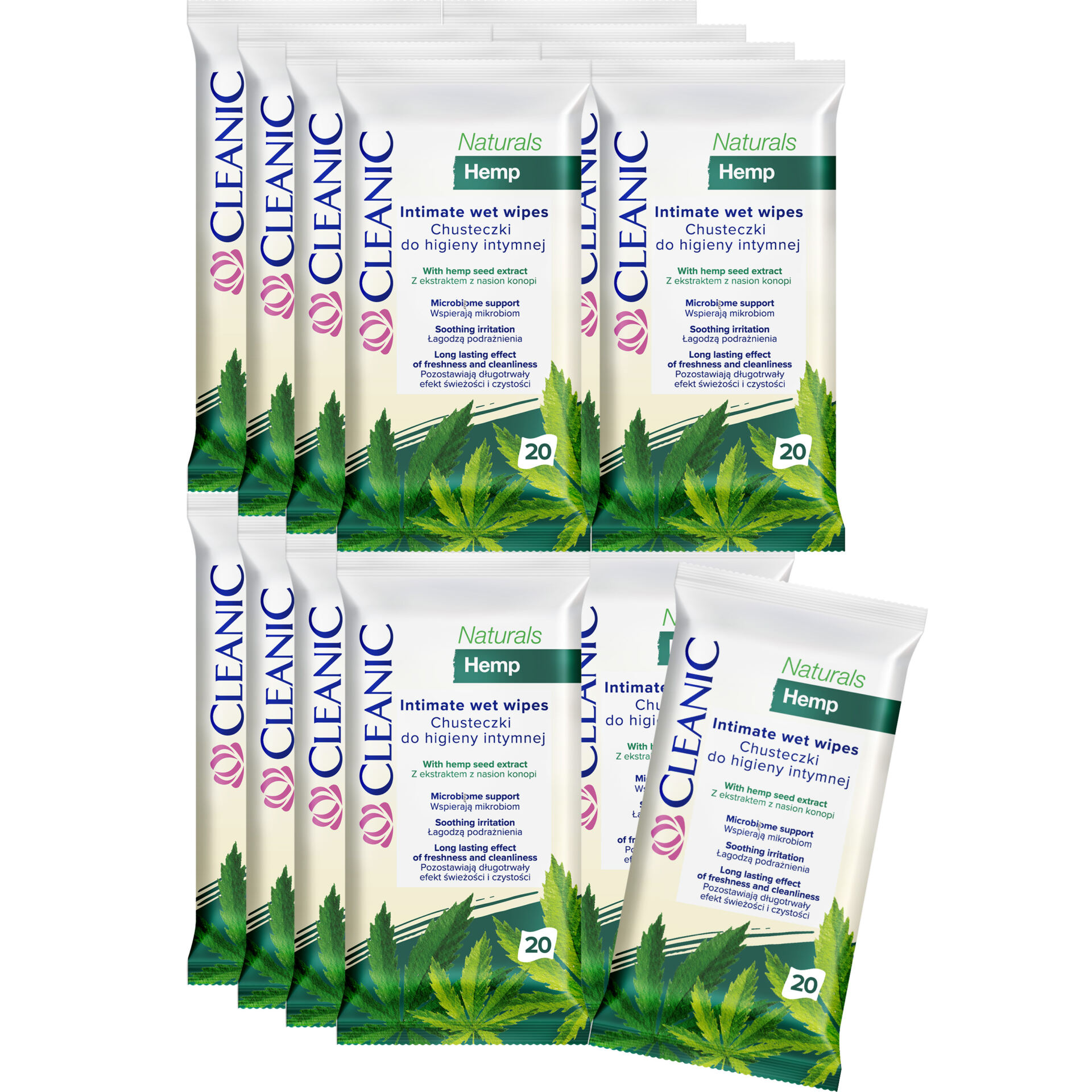 16 x Cleanic Naturals Hemp Chusteczki do higieny intymnej 20 sztuk