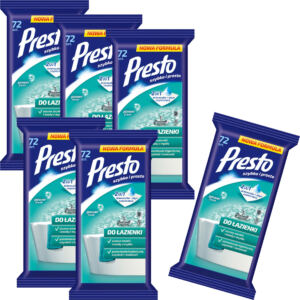 6 x Presto Ściereczki nawilżane do łazienki 72 sztuki