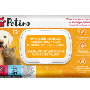 Petino uniwersalne chusteczki nawilżane dla pupila sierści, łap 60 sztuk