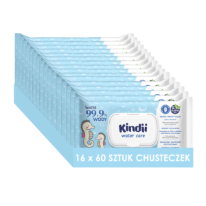 16x Kindii 99,9% Water Care Chusteczki nawilżane dla dzieci i niemowląt 60s
