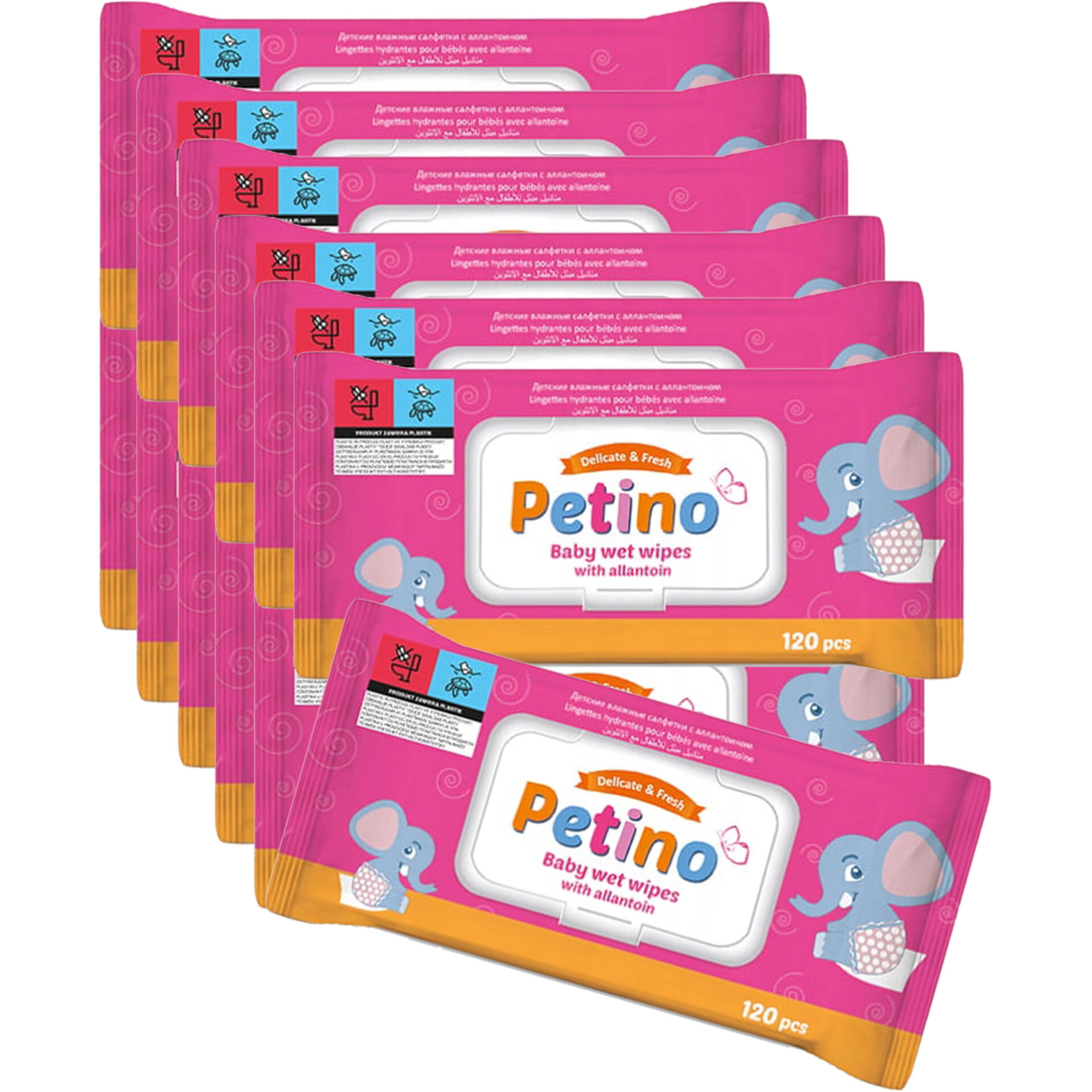 12 x PETINO Delicate&Fresh Nawilżane Chusteczki dla dzieci z alantoiną 120s