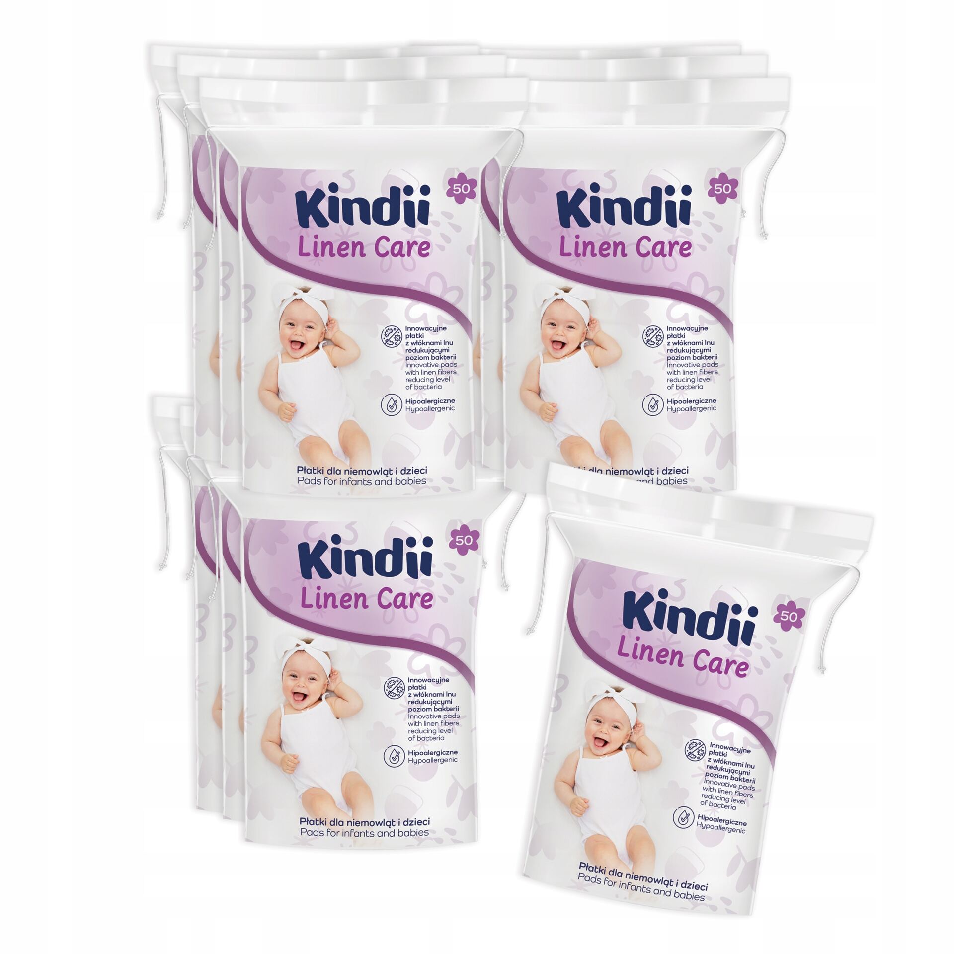 10x Płatki dla niemowląt Kindii Linen Care 50 szt