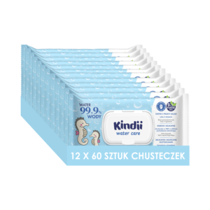 12x Kindii 99,9% Water Care Chusteczki nawilżane dla dzieci i niemowląt 60s