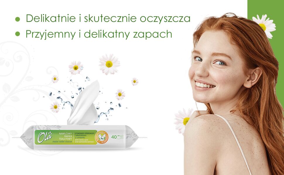 12 x OLA nawilżany papier toaletowy z kwasem mlekowym i rumianku 40 sztuk - obrazek 3