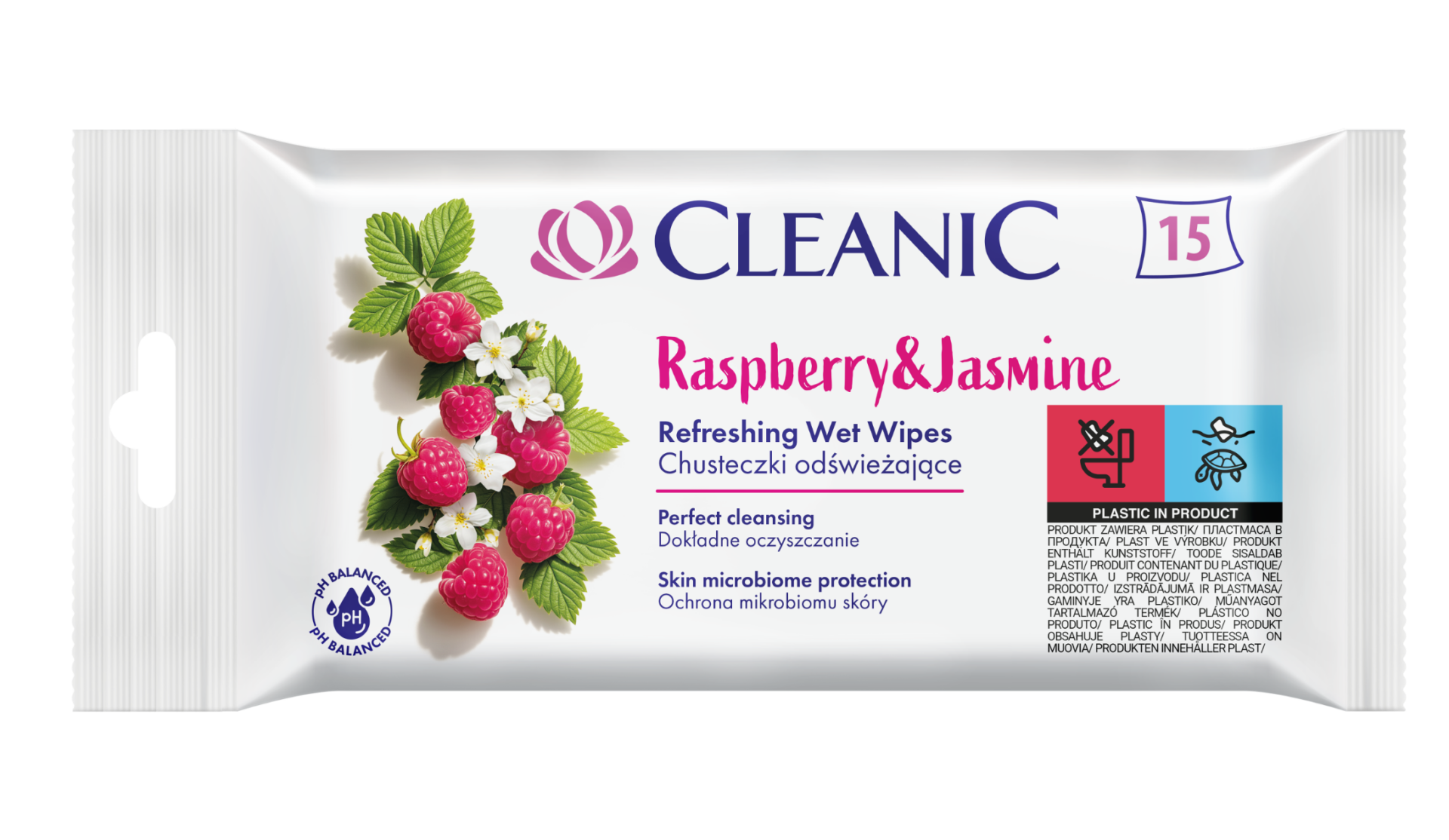 12 x Cleanic odświeżające chusteczki - Raspberry & Jasmine 15 szt - obrazek 2
