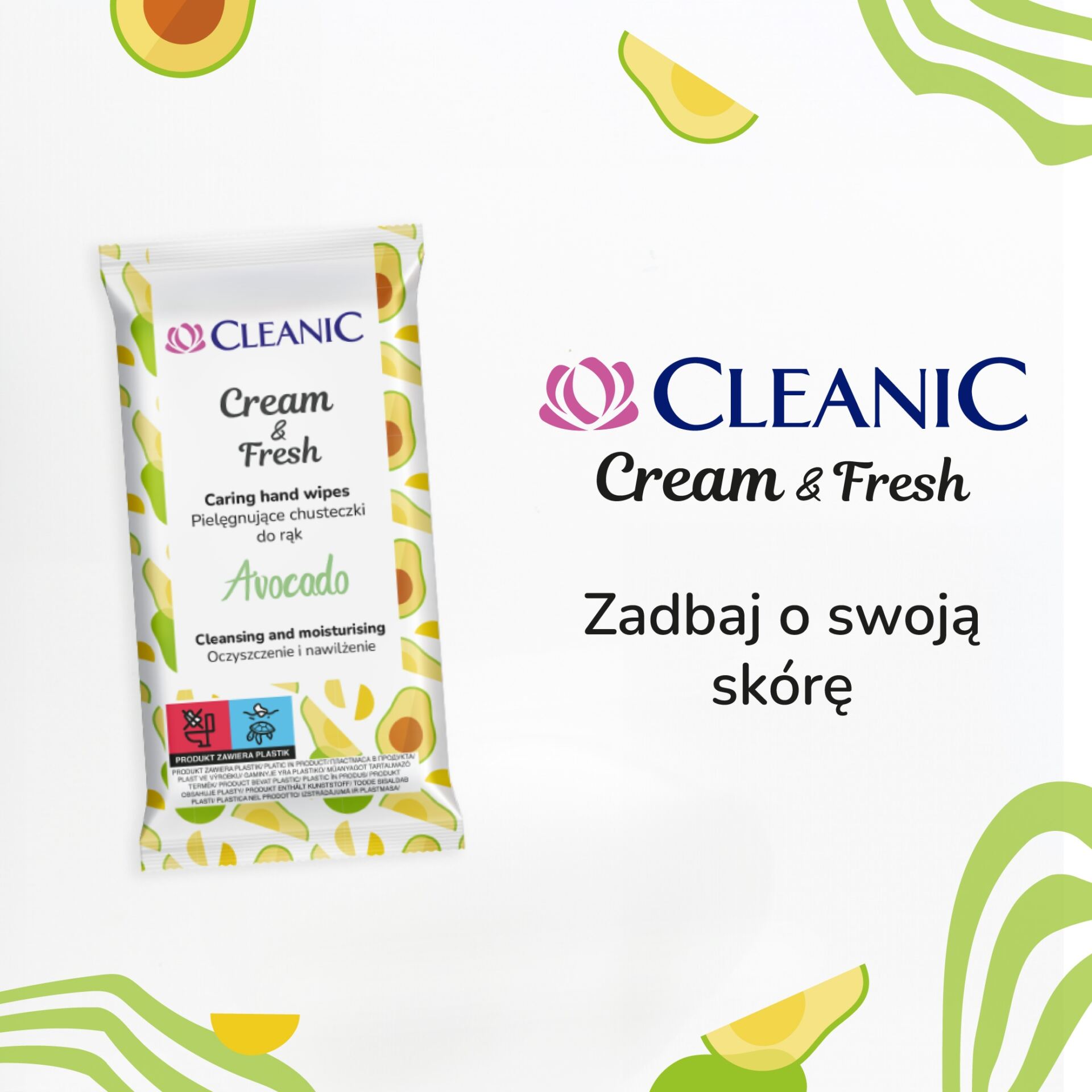16 x Cleanic Cream & Fresh Avocado Pielęgnujące chusteczki do rąk, 15 szt - obrazek 5