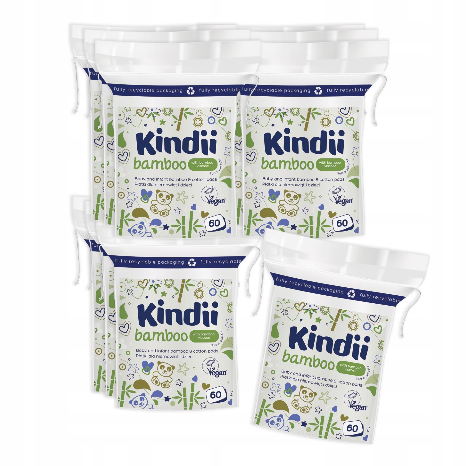 10 x Kindii Bamboo Płatki dla niemowląt z bawełny i włókien bambusowych 60s