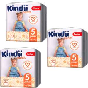 Kindii Pieluchomajtki chłonne junior rozmiar 5 (12-17 kg) 20 sztuk x 3