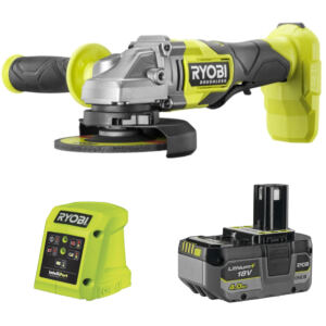 RYOBI Bezszczotkowa Szlifierka Kątowa 125mm+ Akumulator 4Ah+ Ładowarka 1,5A